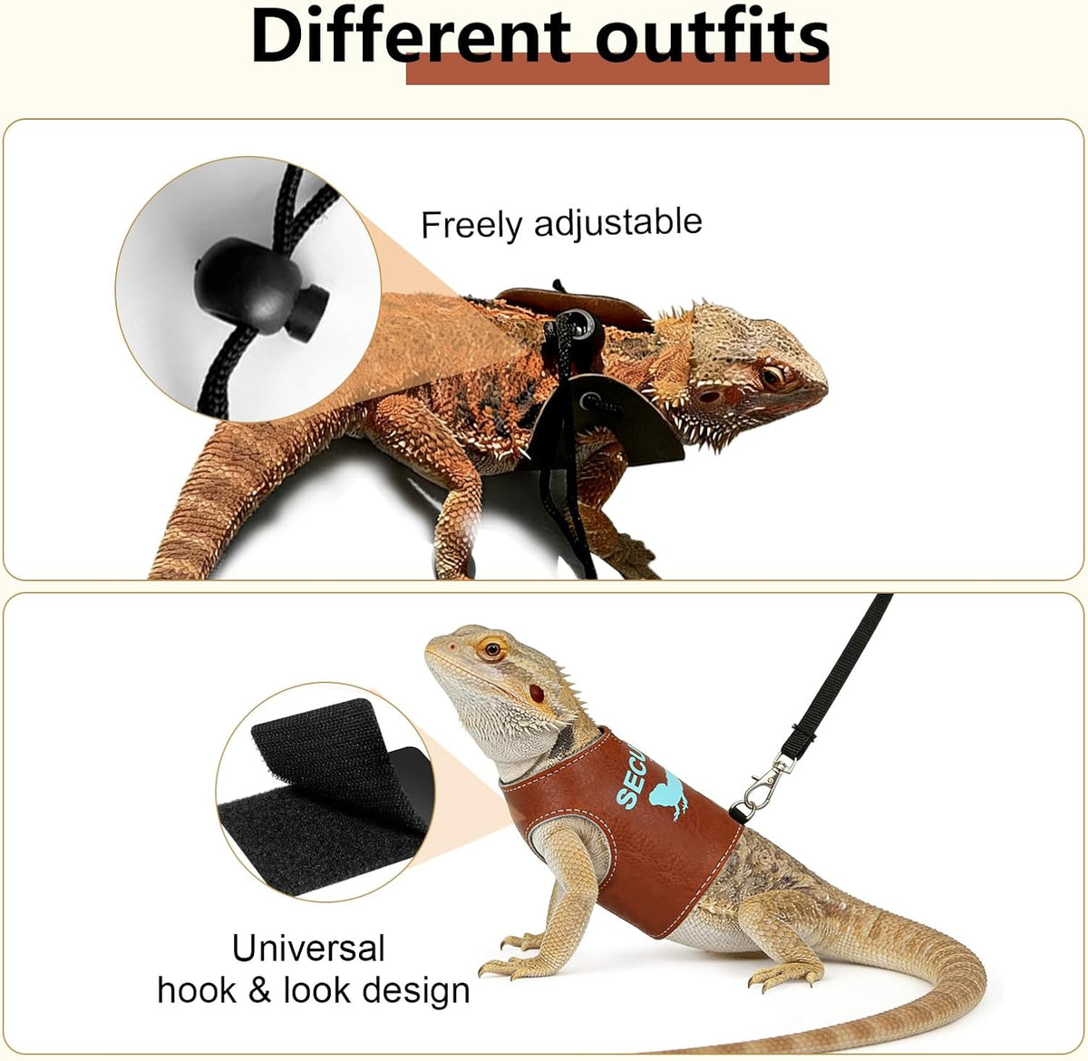 Bearded Dragon Carrier Backpack with Two Security Printing Harness with Leash Sets, Reptile Lizard Travel Bag to Carry and Transport Small Animal Kitten Bunny Guinea Pig to Vet(Brown, PU Leather) - Image 4
