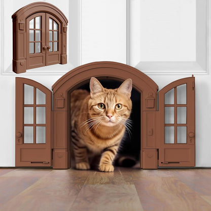 Purrfect Portal modern cat portal package contents including screws and alignment template.