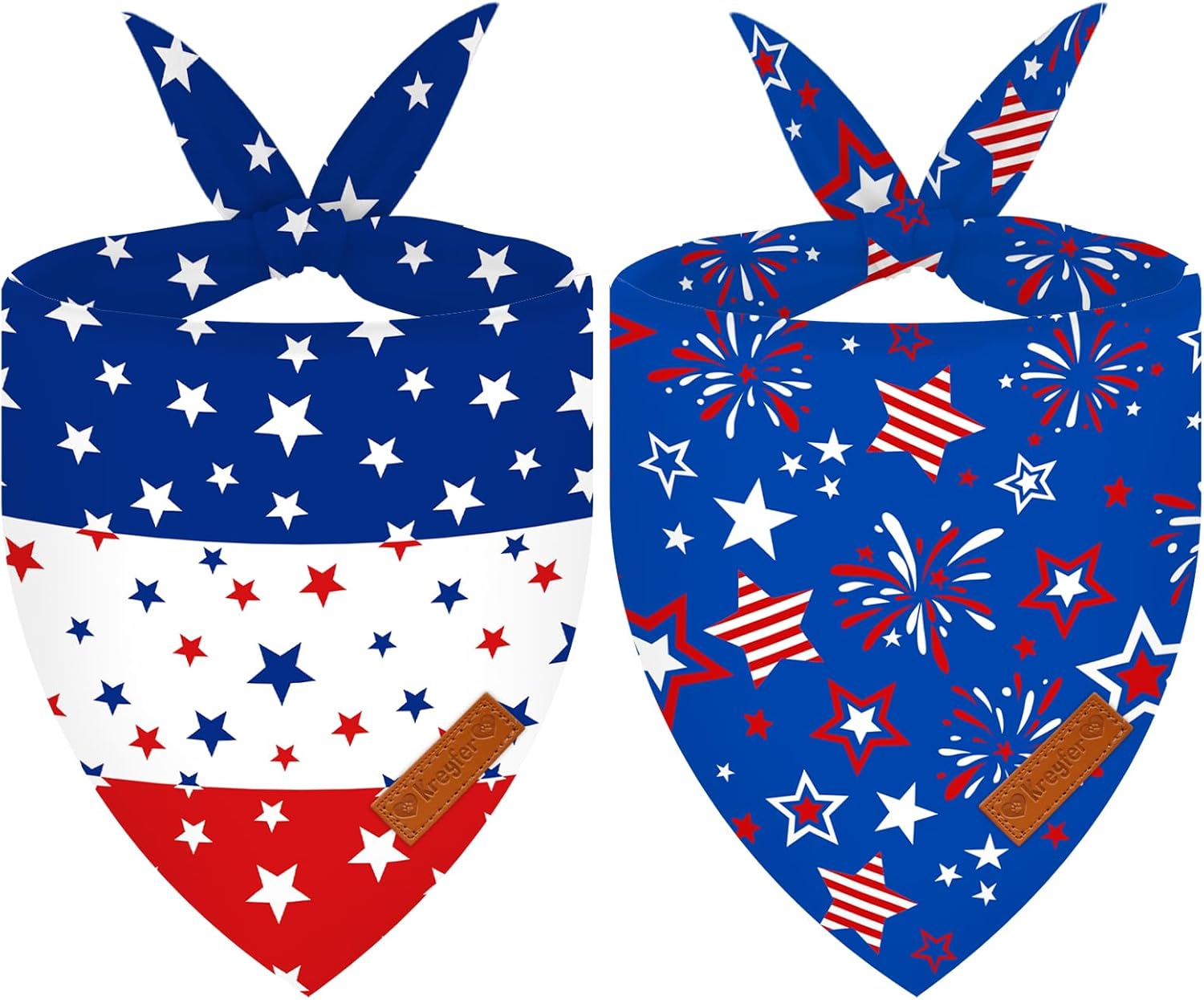 Kreyfer Patriotic Dog Bandanas 2 Pieces pack showing front view of American flag design.