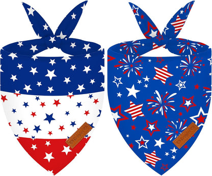 Kreyfer Patriotic Dog Bandanas 2 Pieces pack showing front view of American flag design.
