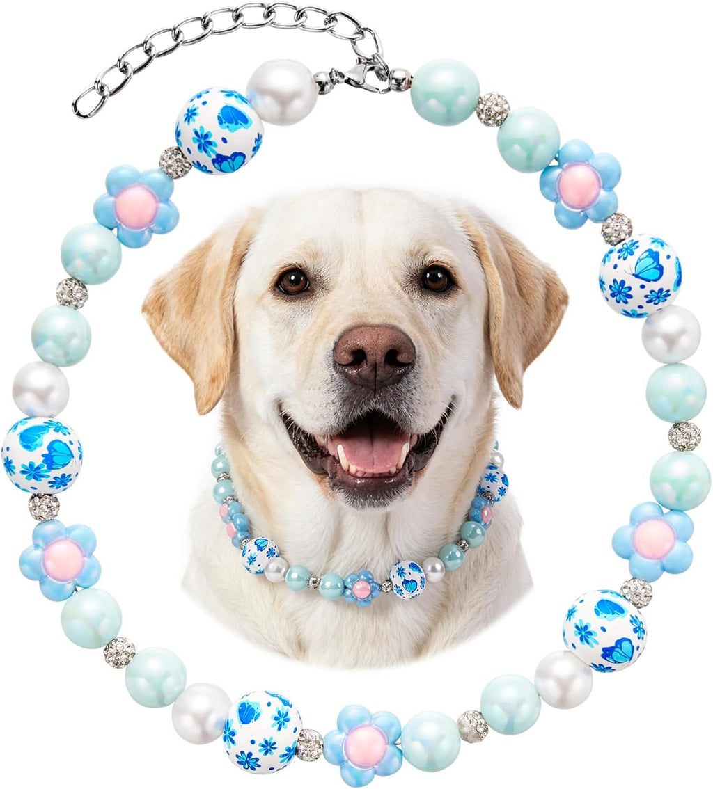Pink flower beaded dog collar packaging view for small female dogs