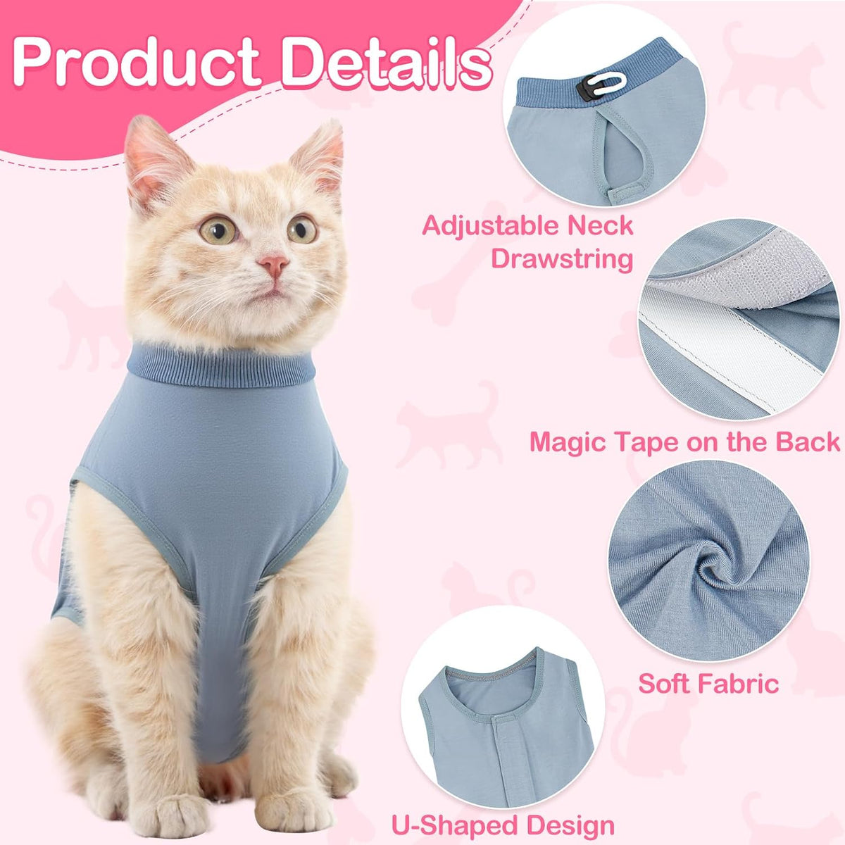 Cat wearing breathable cotton recovery suit after spay