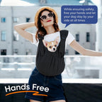 Side profile of small dog inside soft pet sling