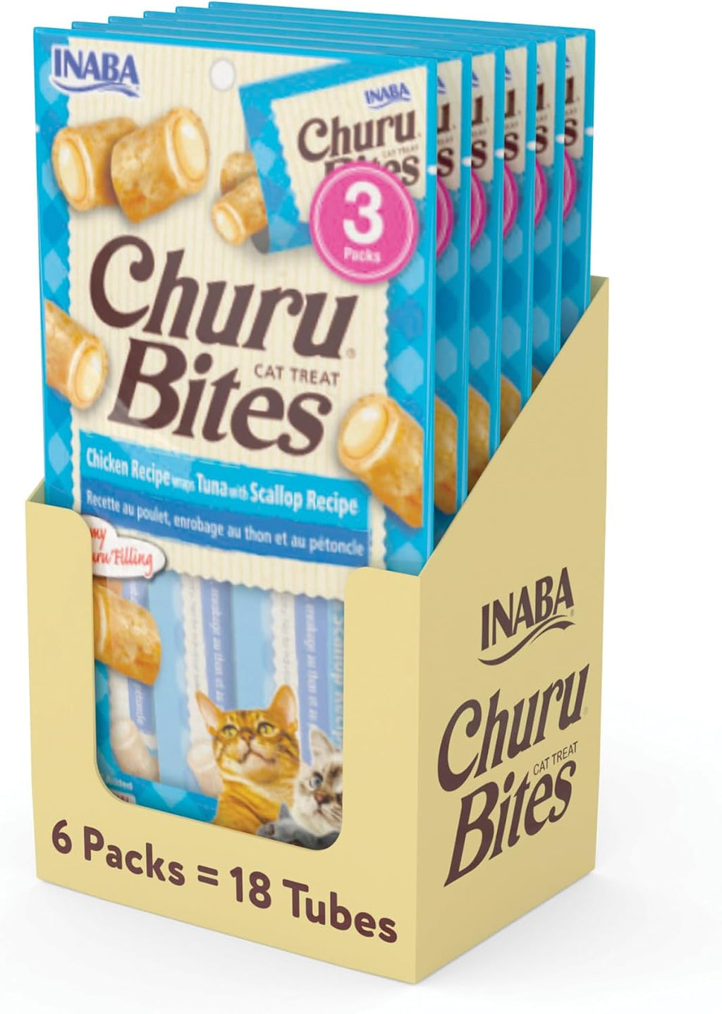 INABA Churu Bites for Cats, Soft/Chewy Baked Chicken Wrapped Churu Filled Cat Treats with Vitamin E, 0.35 Ounces per Tube, 18 Tubes Total (3 Tubes per Pack), Tuna with Salmon Recipe - Image 12