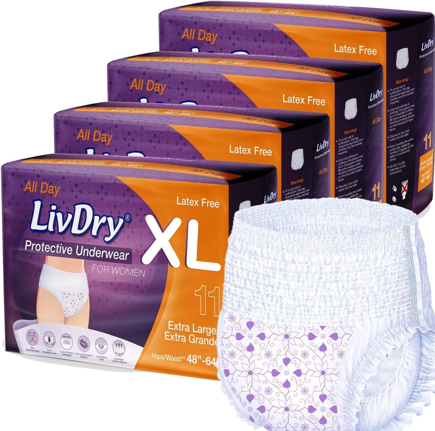 TYE Medical LivDry XL Adult Diapers Women Overnight front packaging view showcasing ultimate max absorbency
