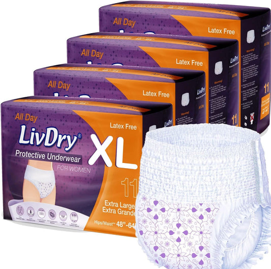 TYE Medical LivDry XL Adult Diapers Women Overnight front packaging view showcasing ultimate max absorbency