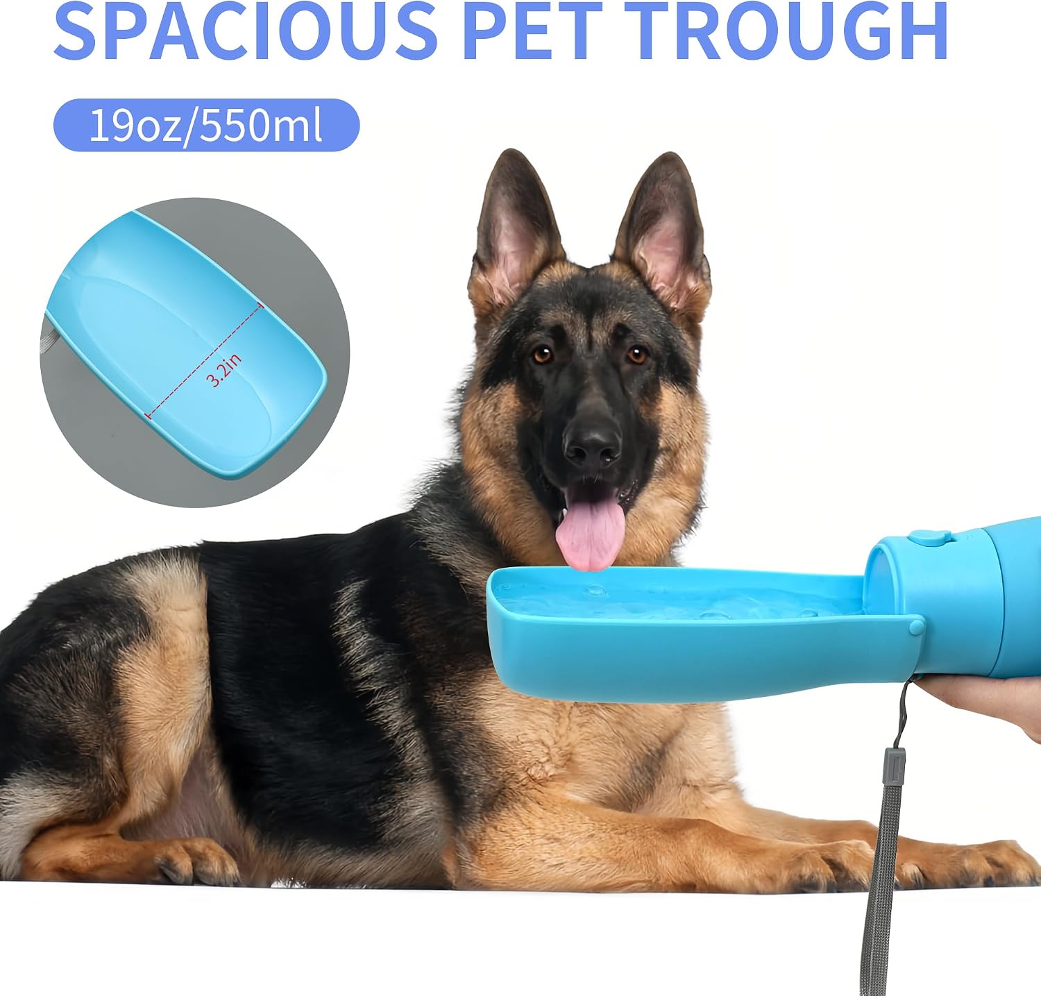 Side profile of the blue VEPOUYU foldable puppy bowl showcasing the durable food grade plastic material.