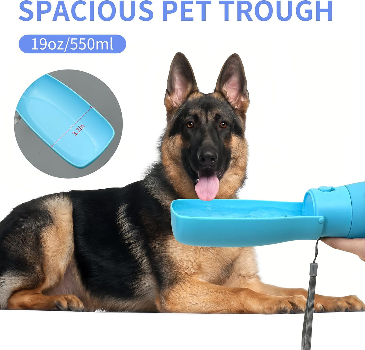 Side profile of the blue VEPOUYU foldable puppy bowl showcasing the durable food grade plastic material.