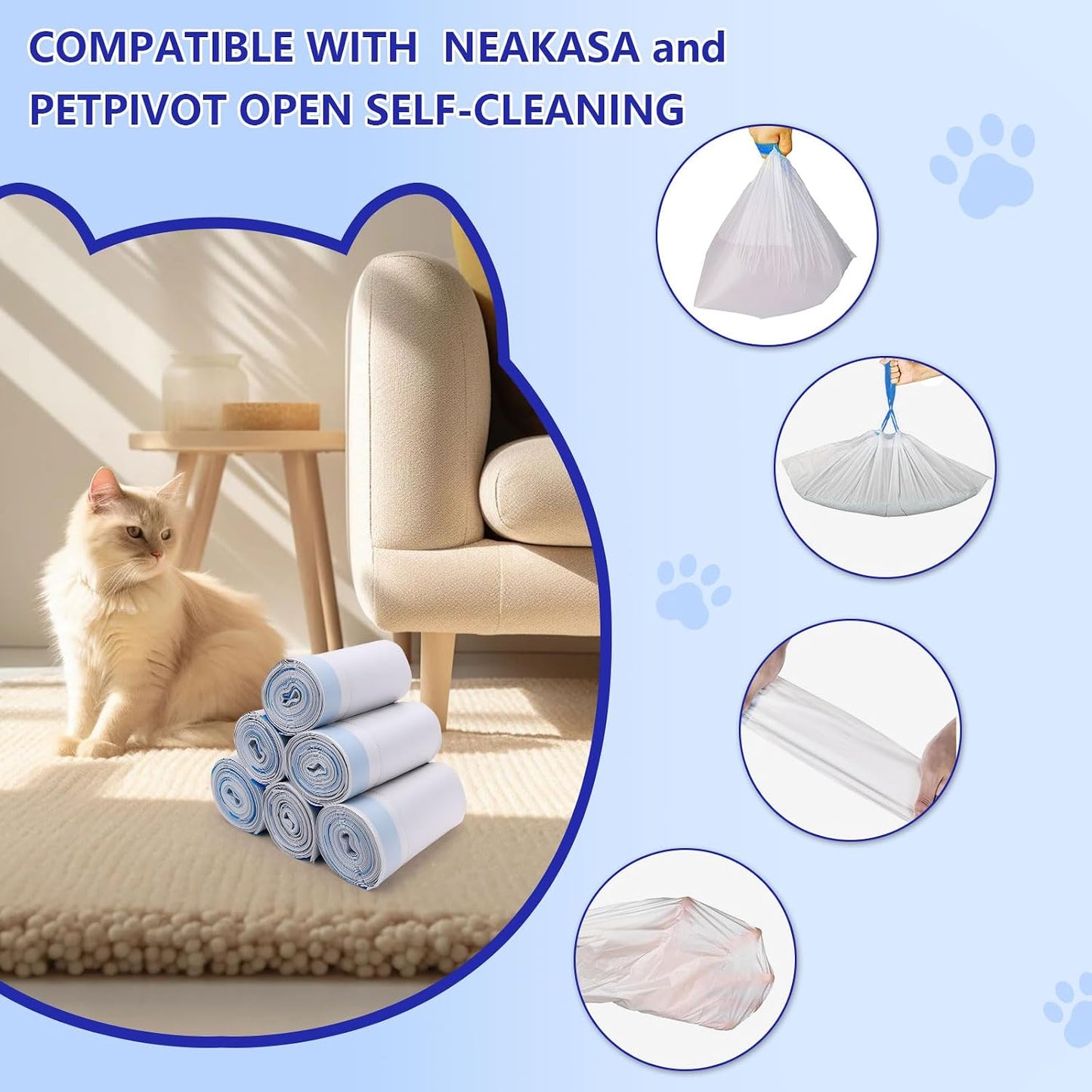 Unscented cat waste drawer liners being pulled open to show large capacity dimension.