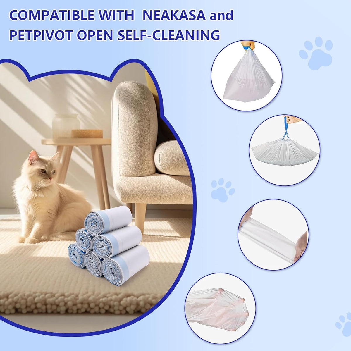 Unscented cat waste drawer liners being pulled open to show large capacity dimension.