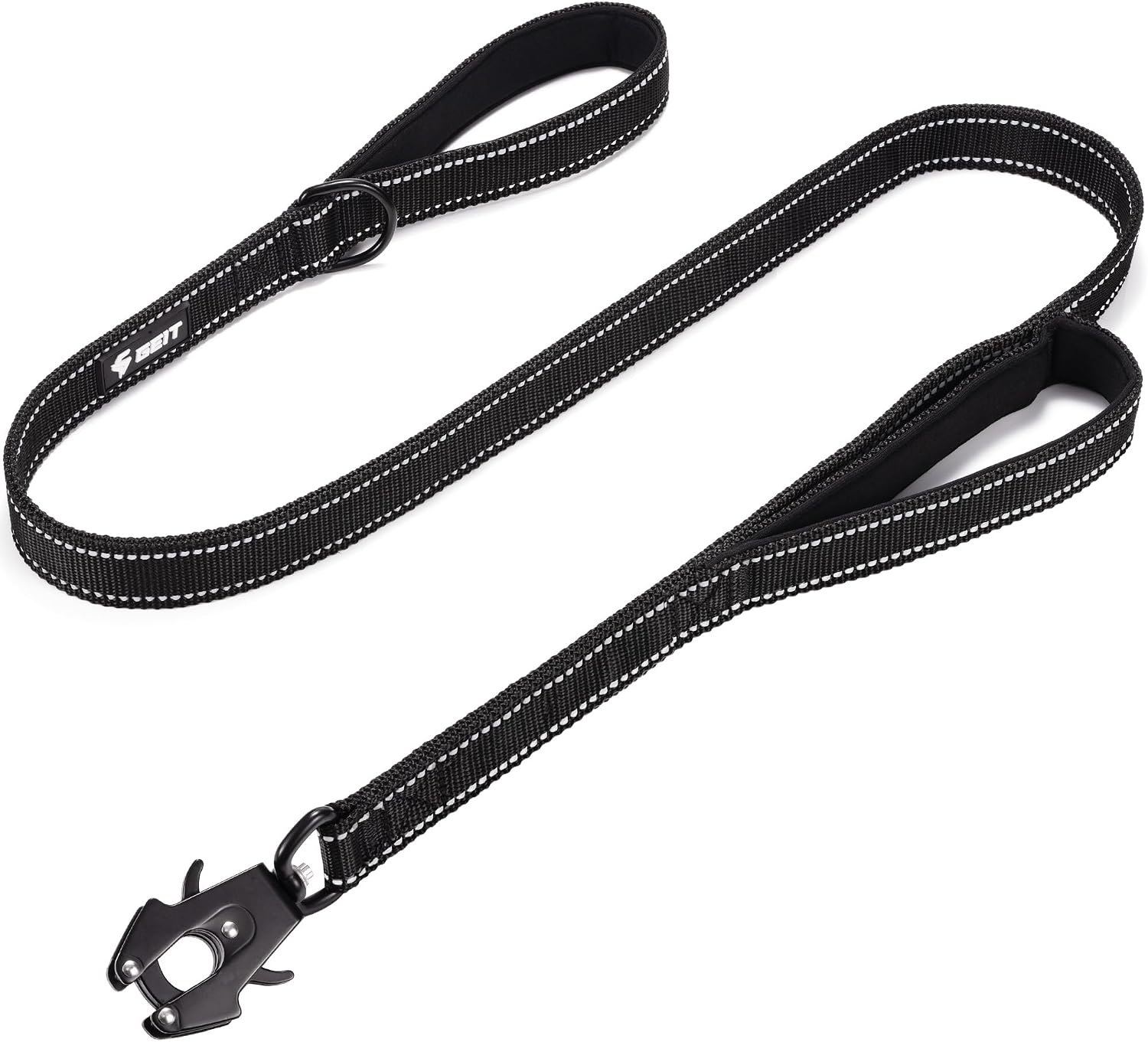 GEIT heavy duty dog leash black front view showing the tactical frog clip