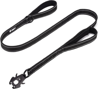GEIT heavy duty dog leash black front view showing the tactical frog clip