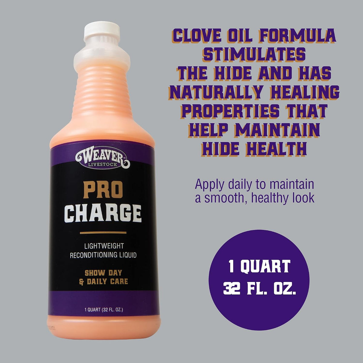 Weaver Livestock ProCharge Reconditioning Liquid 32 fluid ounces label close up