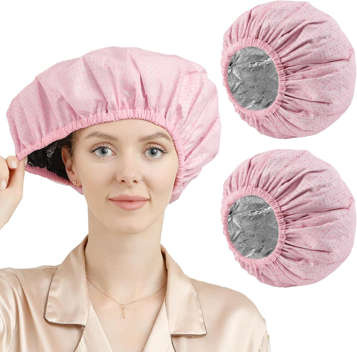 Yizijizi heat cap for deep conditioning pink front view