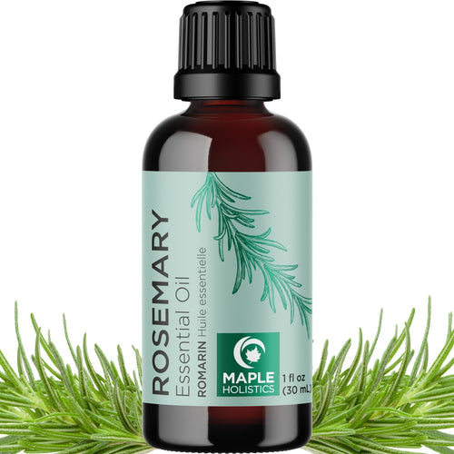 Maple Holistics Pure Rosemary Essential Oil front view bottle with dropper for hair growth