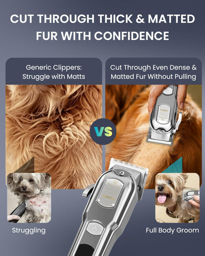 M&M STAR heavy duty dog trimmer being used for thick coat pet grooming.