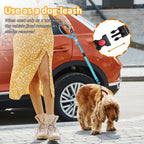 Laqibak pet travel harness attached to car headrest