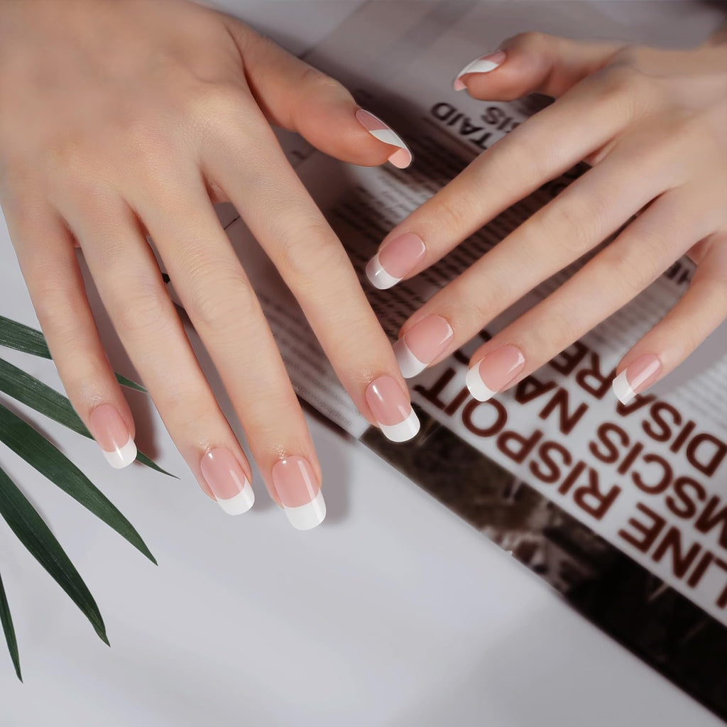 Danni And Toni semi cured gel nail strips front packaging view showcasing French manicure design