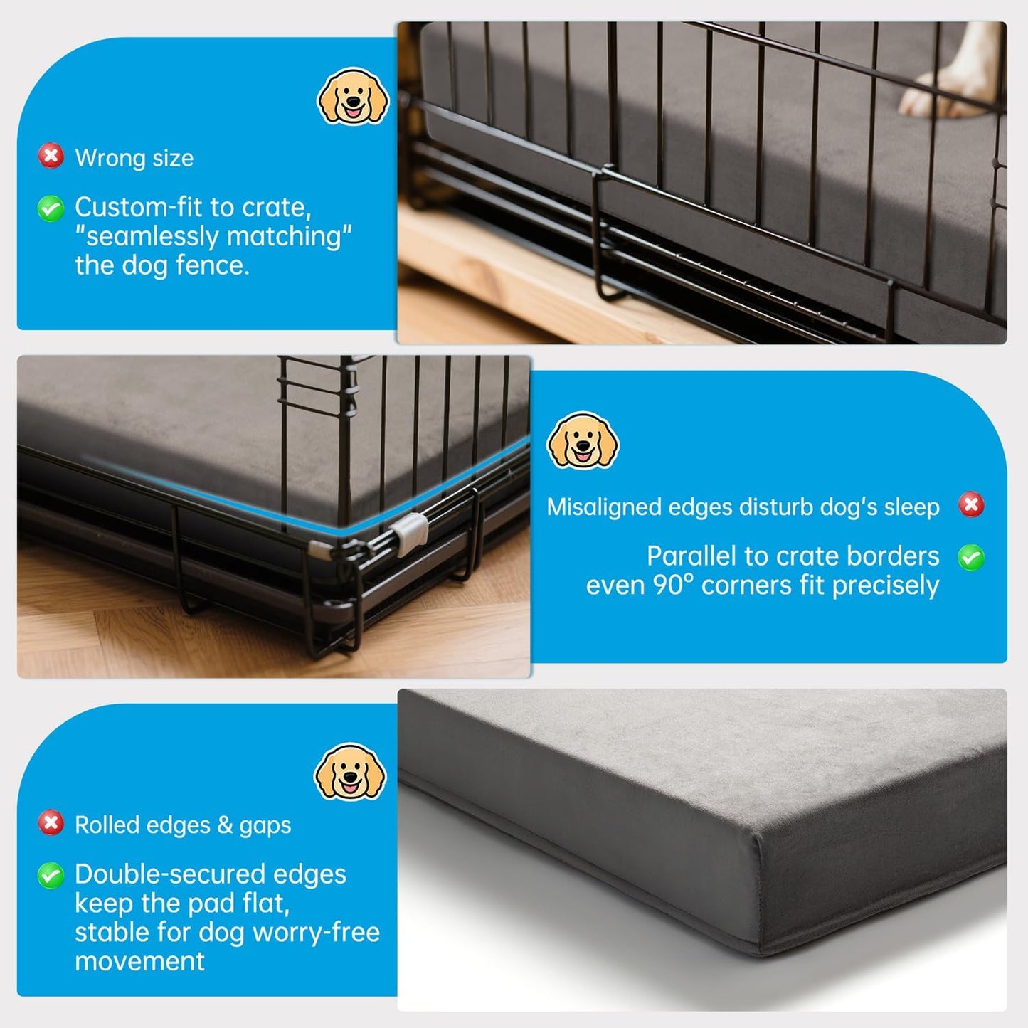 High-resilience foam detail for dog crate pad