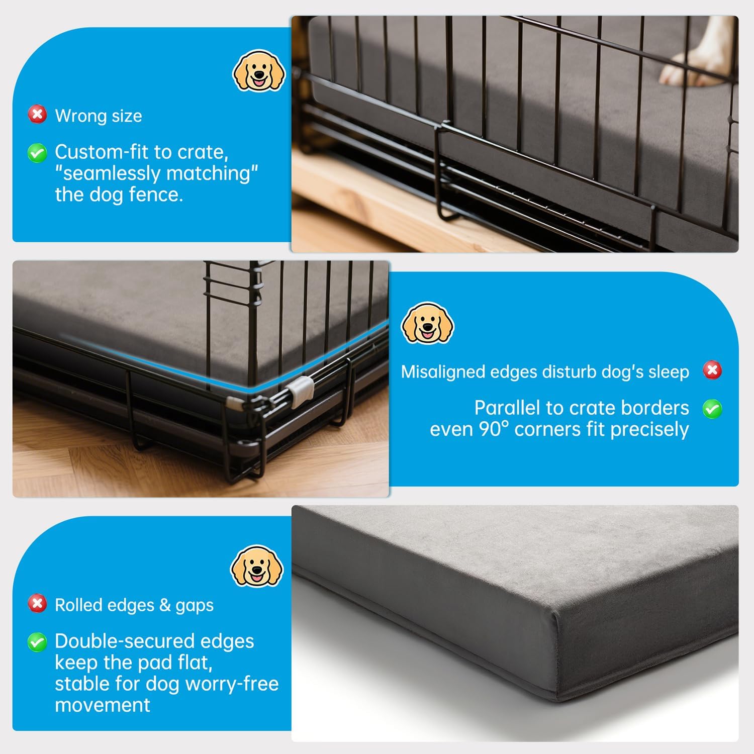 High-resilience foam detail for dog crate pad