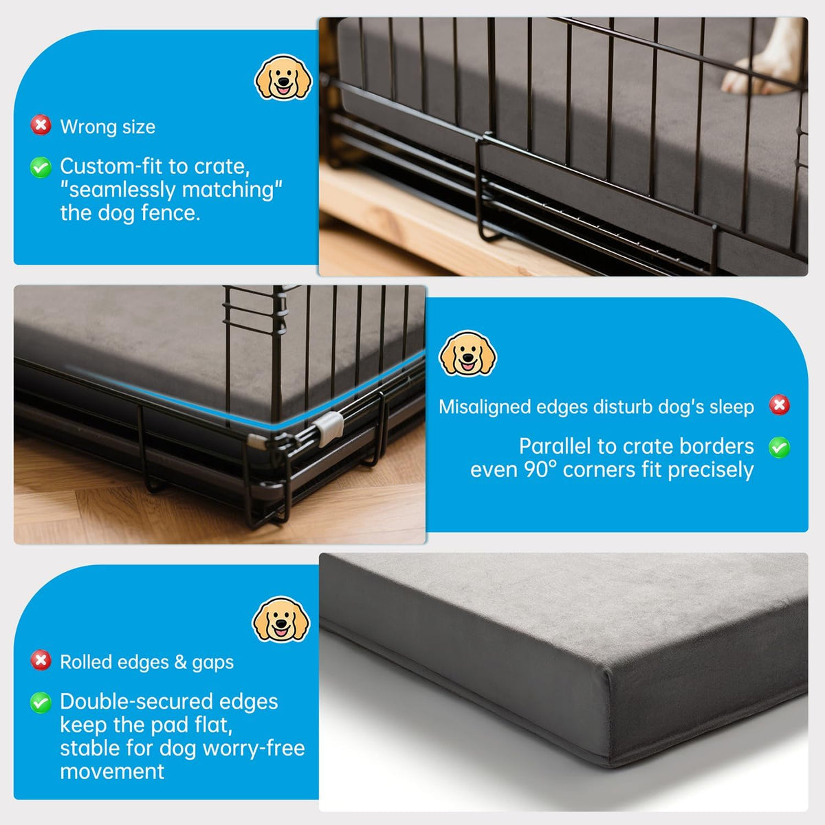 High-resilience foam detail for dog crate pad