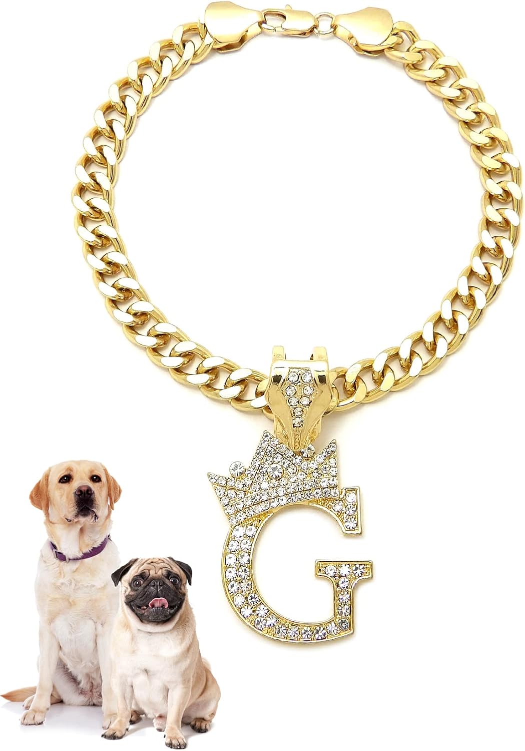 Rhinestone Studded Initial Pendant 18" Cuban Chain Fashion Costume Jewelry Necklace for Dogs Cats in Gold Rhodium Tone (Rhodium - R) - Image 15