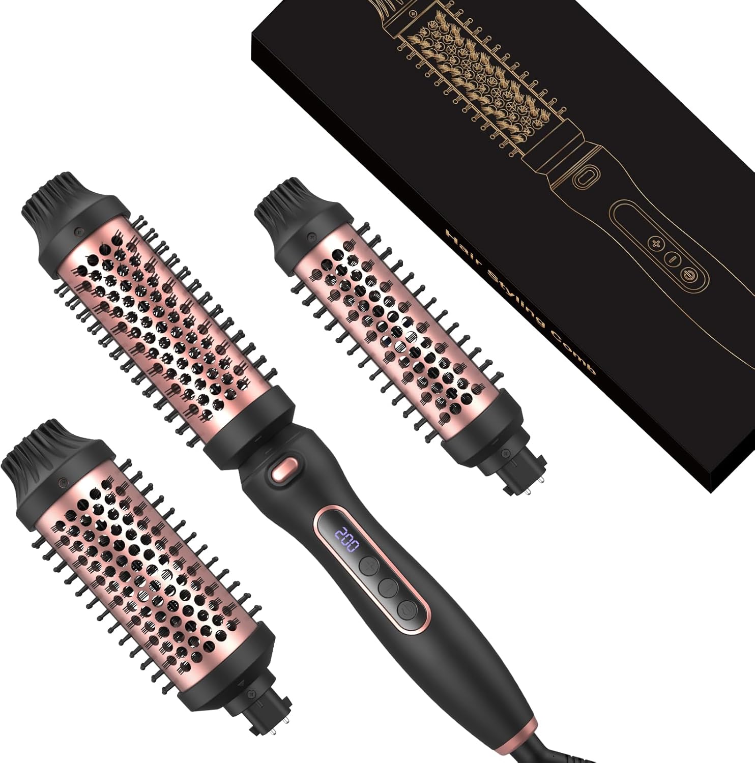 Atopskins 3 in 1 thermal brush set front view showing pink handle and interchangeable barrels