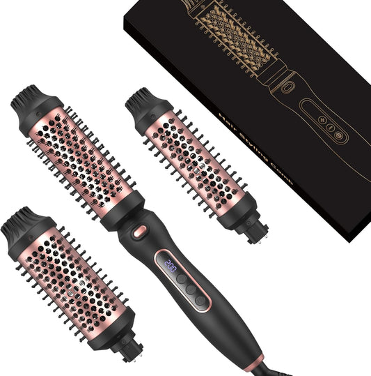 Atopskins 3 in 1 thermal brush set front view showing pink handle and interchangeable barrels