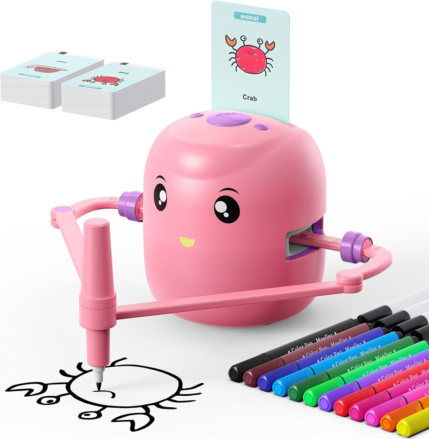 CYJBE smart drawing robot for kids front view showing the pink interactive educational toy.