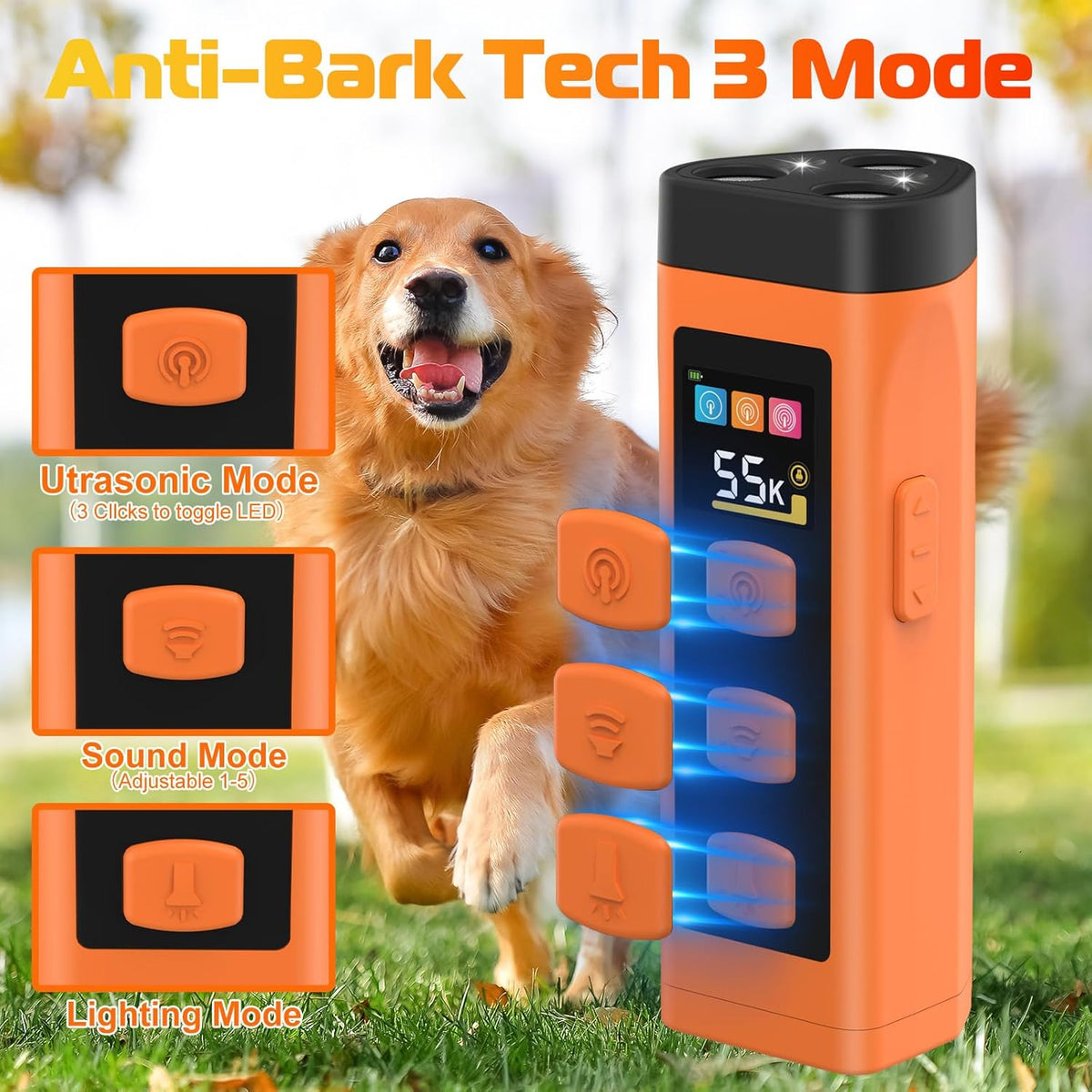 Side profile of OKSJ dog training device showing emitters