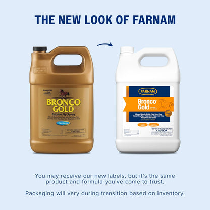 Farnam Bronco Gold equine insect repellent back label showing active ingredients