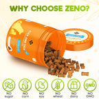 USA imported natural dog wellness chews bottle display showing active ingredients.