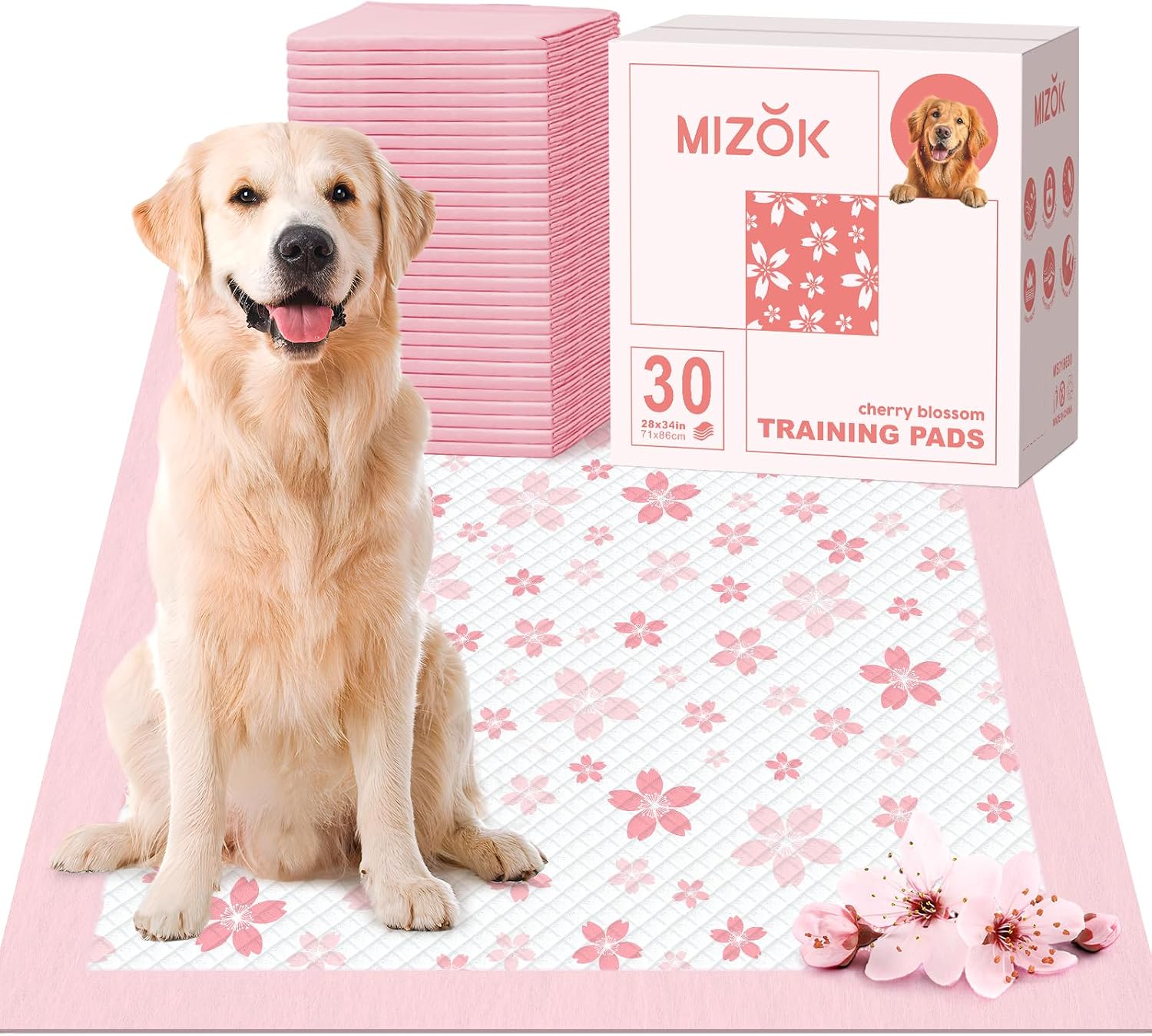 MIZOK Puppy Pads Pink 22x22in, Quick-Dry Puppy Training Pads with Pheromone Attractant, Decorative Cherry Blossom 6-Layer Heavy Duty Leak-Proof Pet Pads, Disposable (50 Count) - Image 10