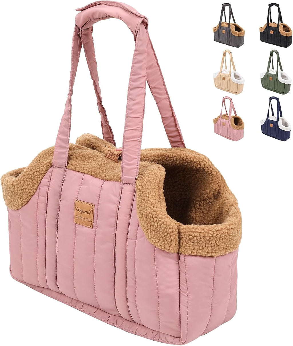 ETIAL Small Dog Carrier Purse, Winter Fleece Warm Dog Tote Bag Carrier with Secure Harness Clip for Puppy Kitten, Waterproof Pet Travel Handbag for Shopping, Hiking and Walking (Black) - Image 7