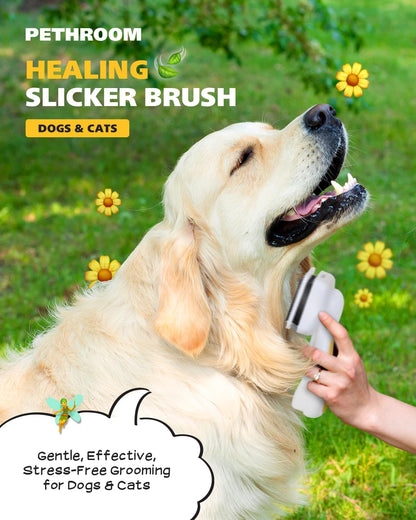PETHROOM pet grooming brush close up of coated bristle tips for sensitive skin