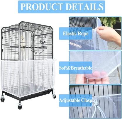 Asocea universal birdcage skirt showcasing the stretchable nylon mesh fabric design for parrot and macaw cages.