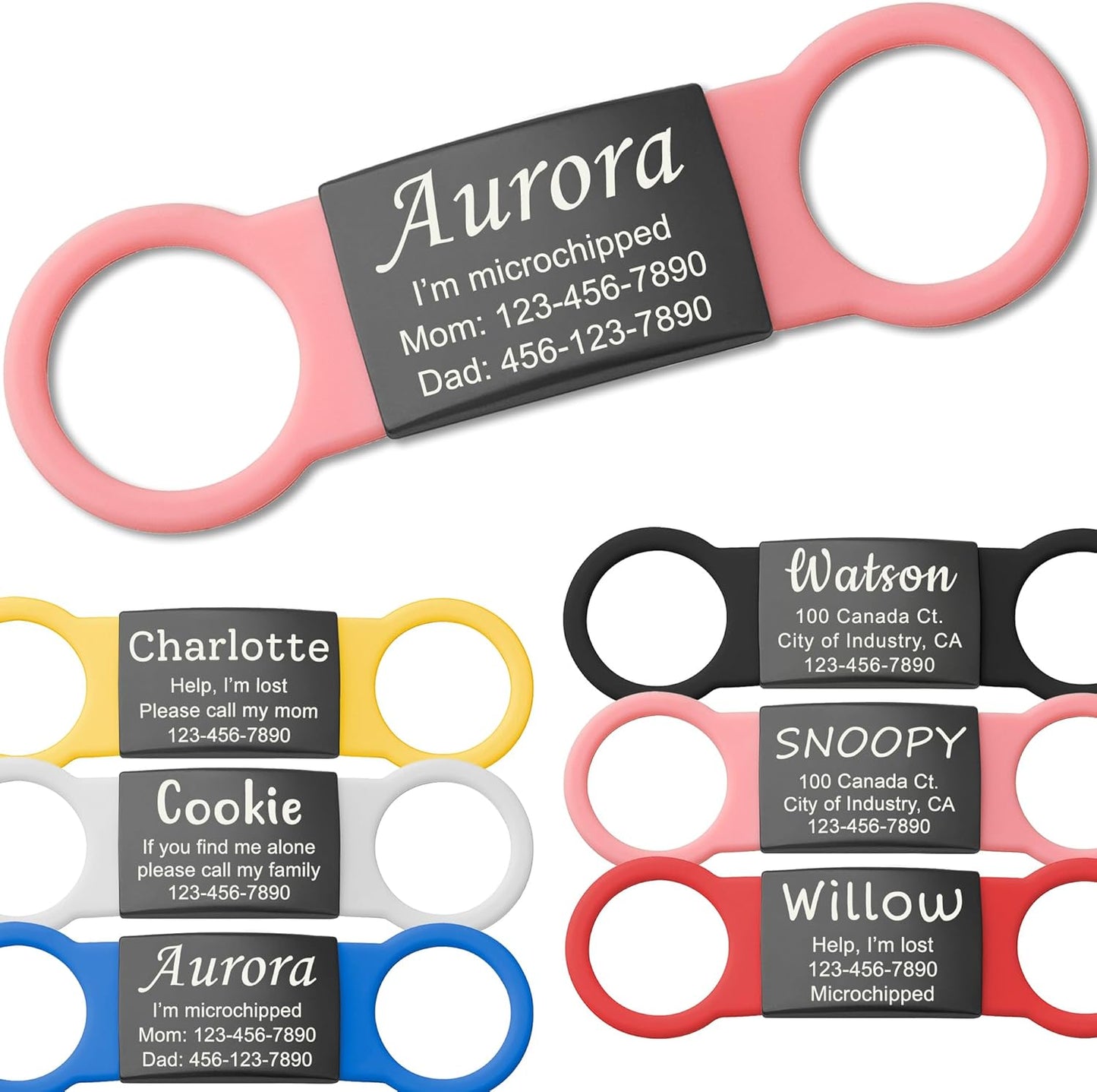 Anavia Slide On Silent Pet ID Tags, S/M/L/XL Personalized Black Stainless Steel Colored Silicone Cat Dog Name Tag, Customized Engraved Nameplate, Quiet Chew-Proof Pet Collar Tag (Black, Small) - Image 14