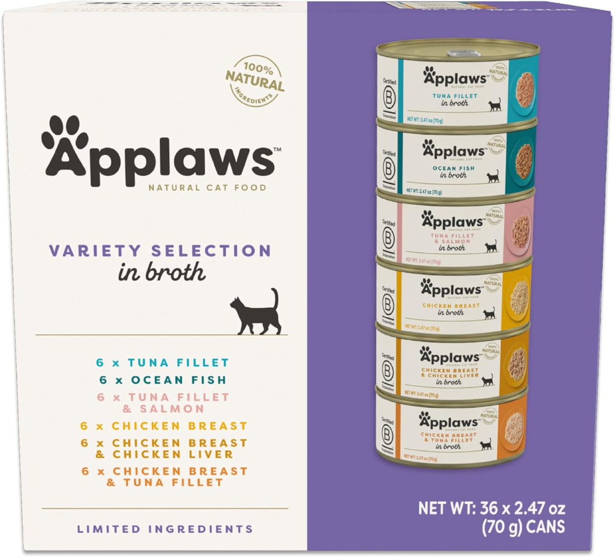 Applaws Fish Variety Pack Wet Cat Food in Broth 12-Pack, High Protein, Limited Ingredient, Grain Free, Canned Cat Food, No Fillers, No Artificial Additives (12 x 2.47 oz Cans) - Image 13