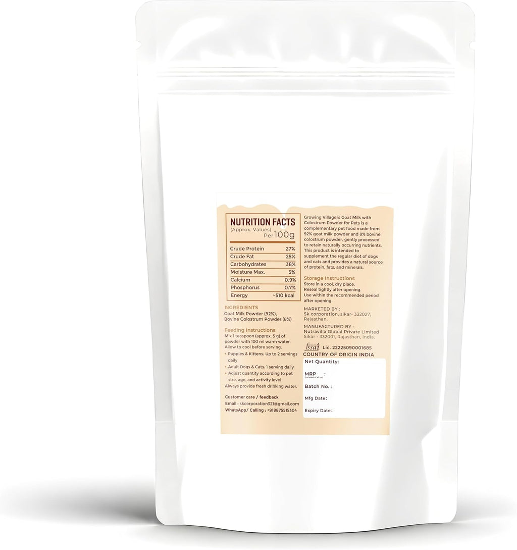 Fanci Flair premium pet milk powder nutritional information and back label details for dogs and cats