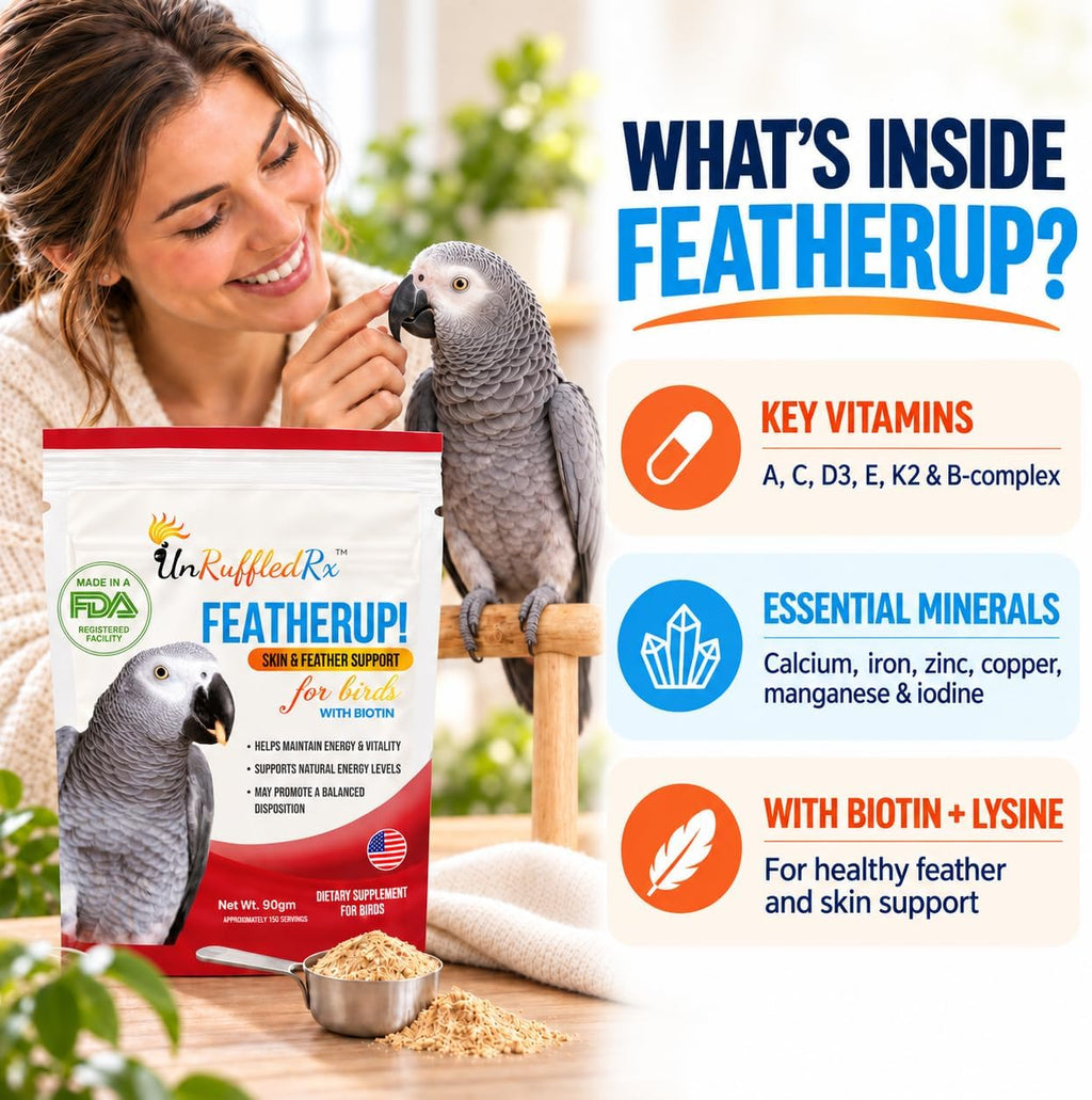 UnRuffledRx FeatherUp product container with scoop illustration