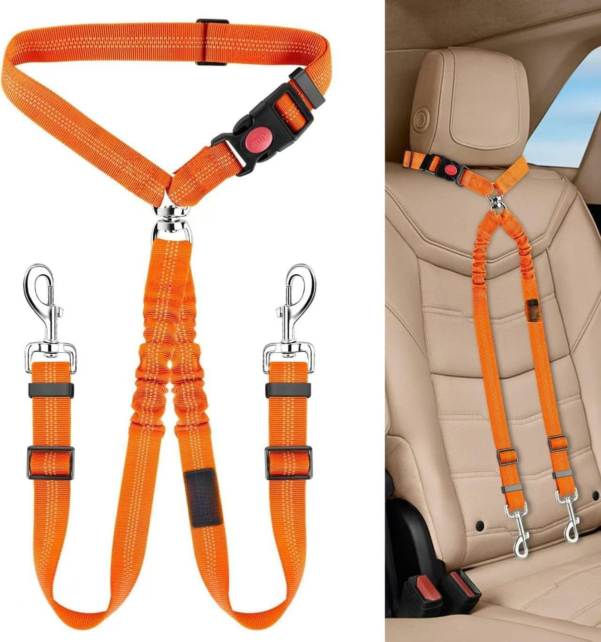 Pet Safety Leash for Car Dog Seat Belt One Tow Two Stretchable Elastic Reflective Rope for Small Medium Cats Dogs Orange (Sky Blue) - Image 9