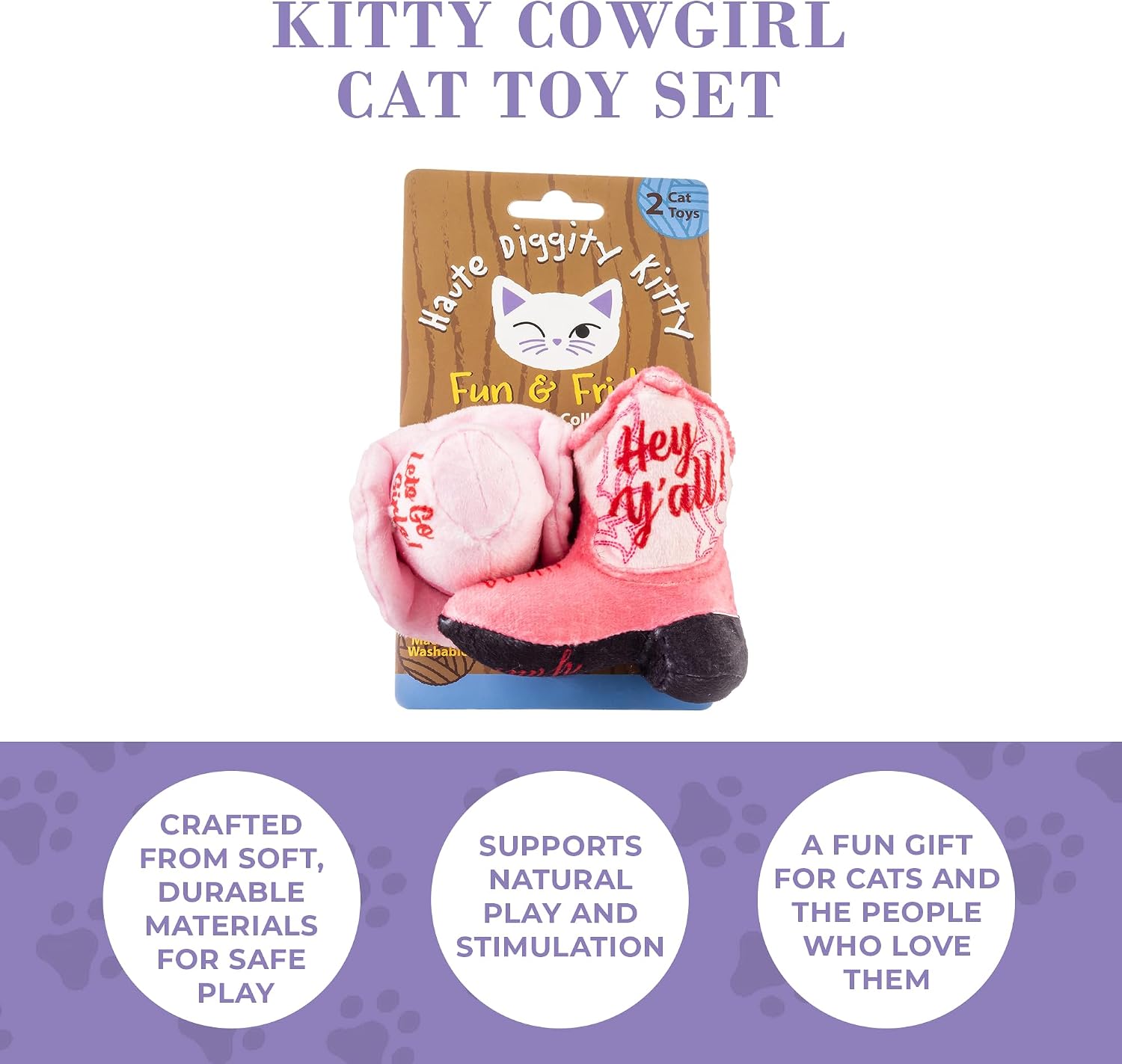 Haute Diggity Kitty durable Western theme kitten toys side view