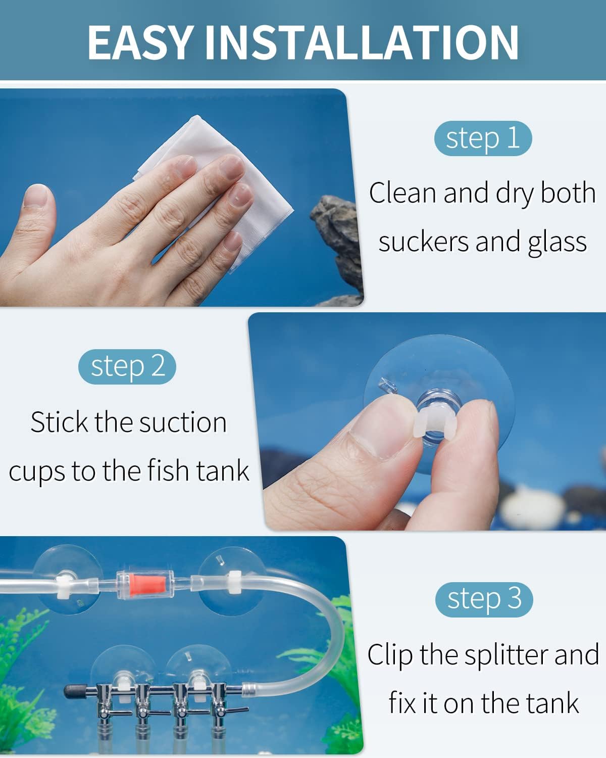 Pawfly fish tank air pump splitter showing standard three sixteenths inch inlet connection
