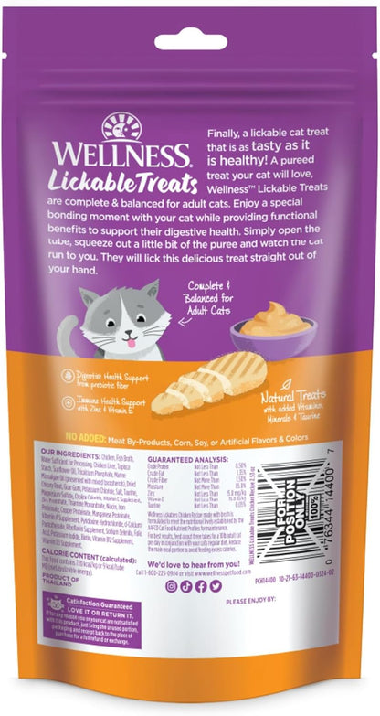Wellness Lickable Soft Puree Cat Treats, All Lifestages, Kitten to Senior, Natural, Grain Free, Chicken Flavor, 0.4 oz, Pack of 6 Tubes - Image 9
