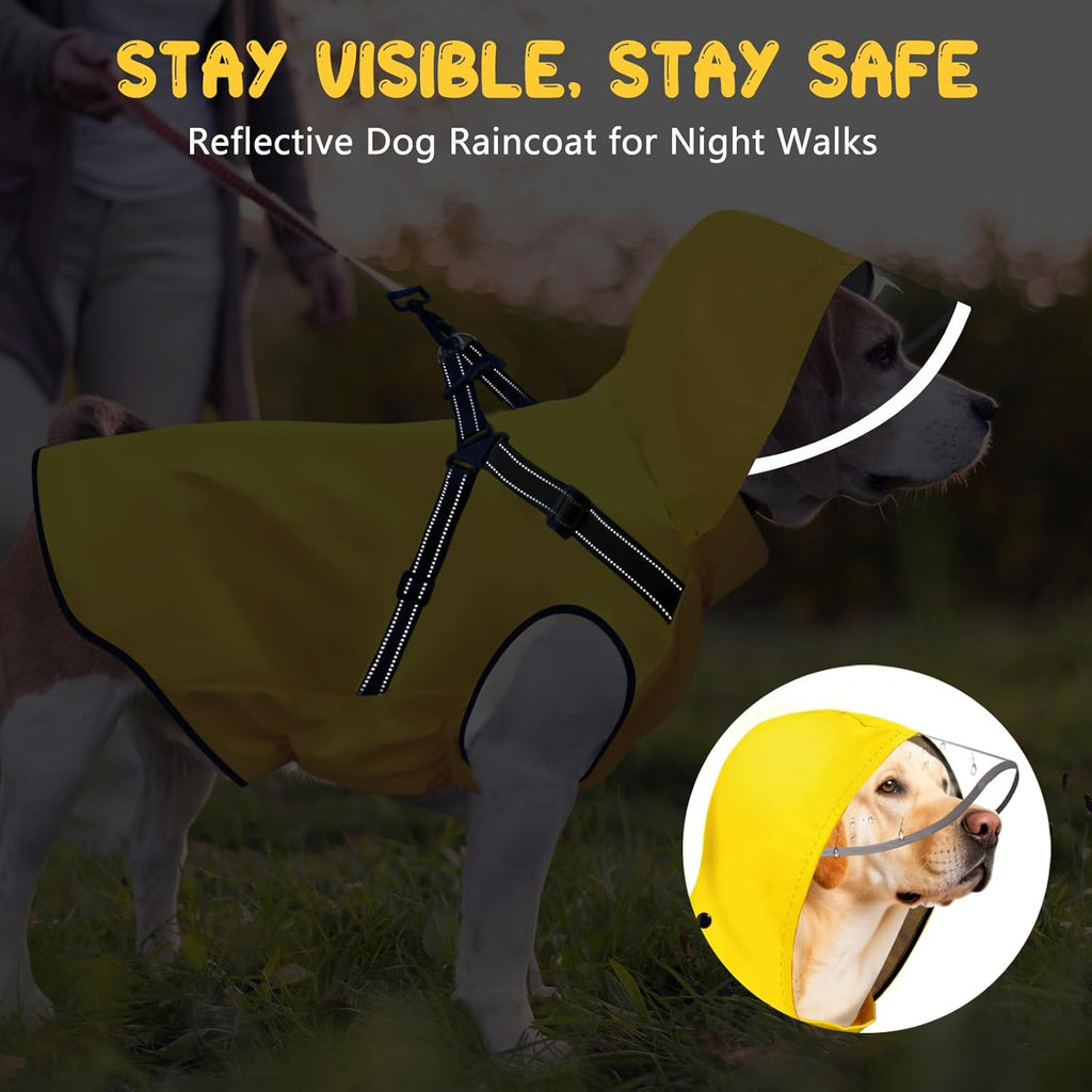 Bsemax dog rain gear being worn in the rain showing the water resistant properties of the material