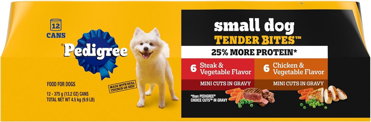 Pedigree Small Dog Tender Bites in Gravy Wet Dog Food Cans, Steak & Vegetable Flavor, 13.2 oz. Cans, 12 Count - Image 14