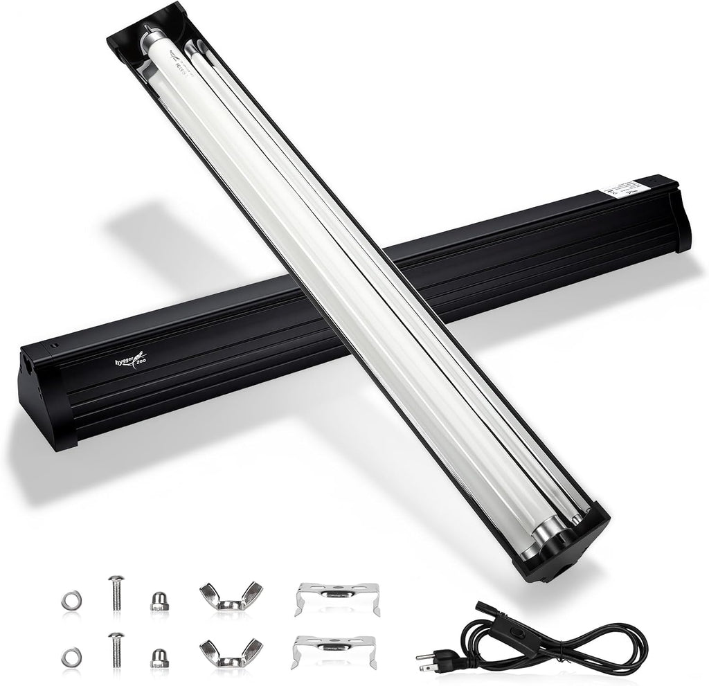 Hygger Zoo reptile light fixture side angle perspective highlighting the slim profile layout.