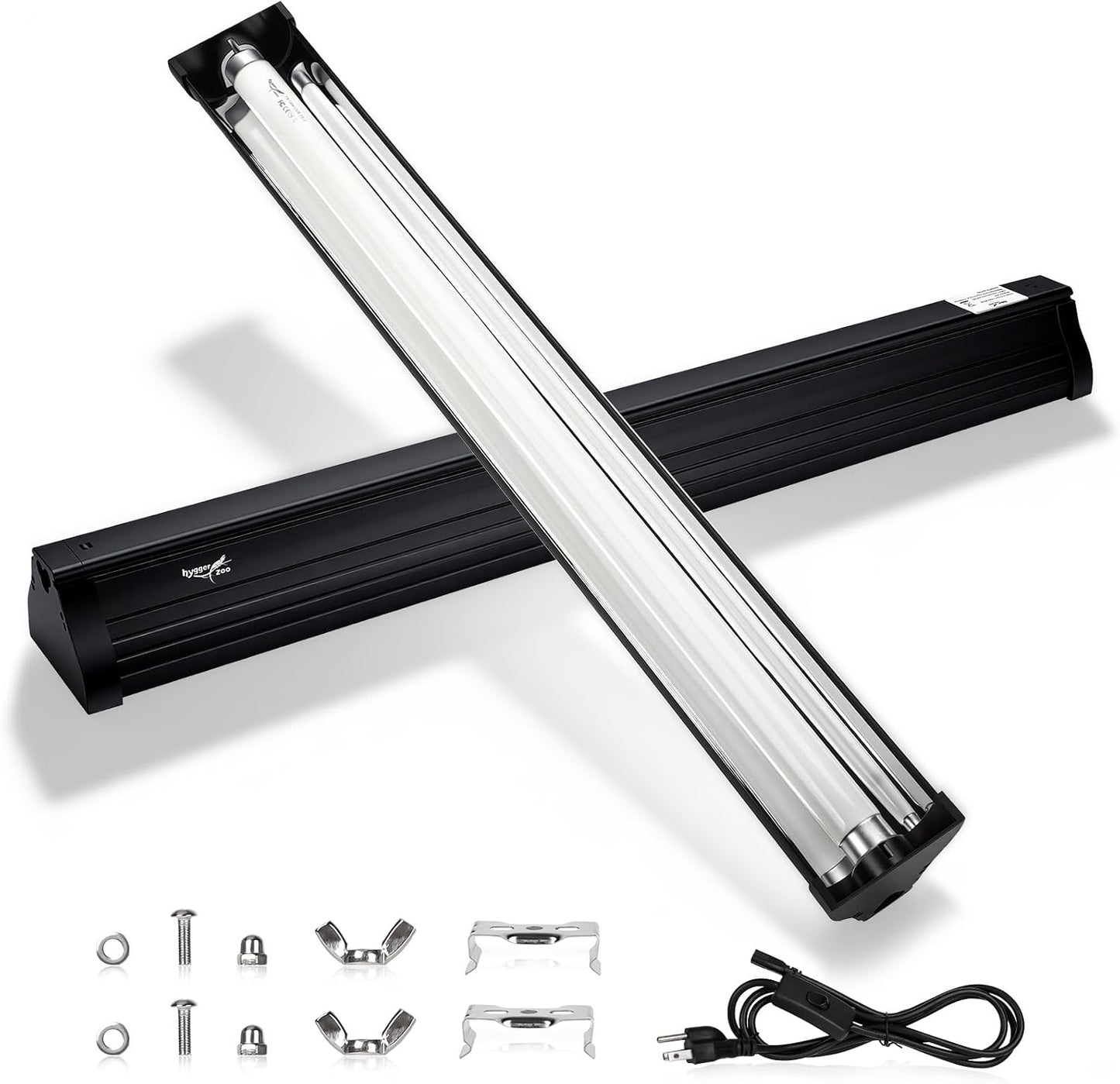 Hygger Zoo reptile light fixture side angle perspective highlighting the slim profile layout.