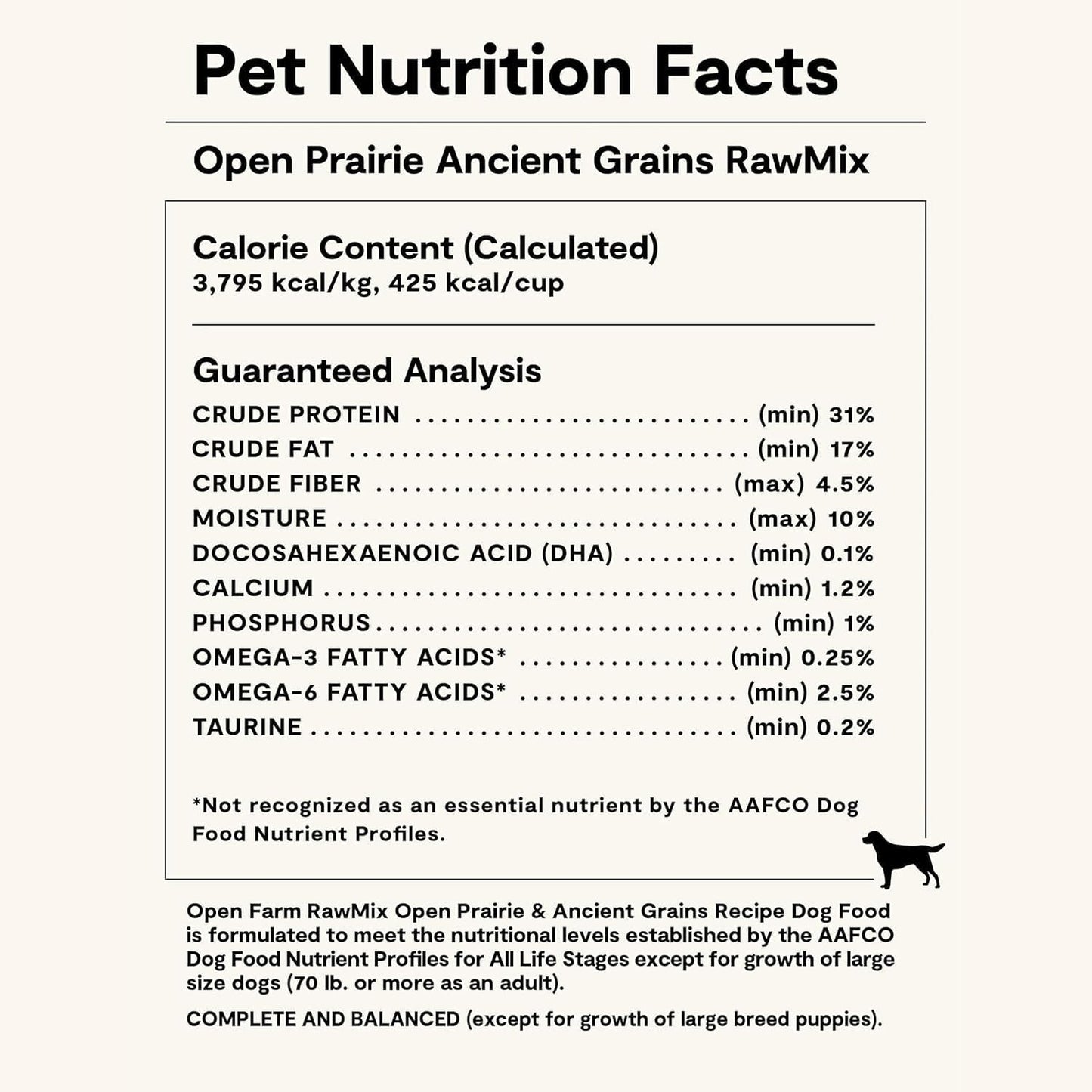 Open Farm ancient grains dog food packaging highlight on bone broth coating
