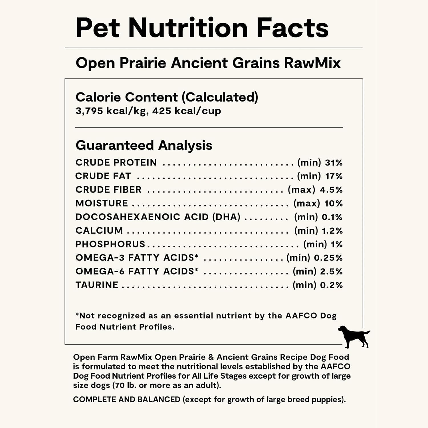 Open Farm ancient grains dog food packaging highlight on bone broth coating